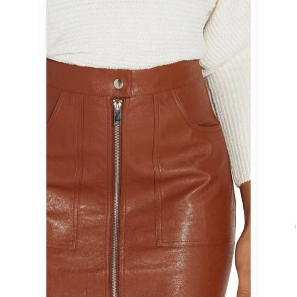 NWT Brown Leather Pocket Mini Skirt - Picture 4 of 7